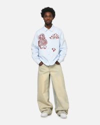 Ed Hardy Euro Button Up Shirt Blue Pinstripe