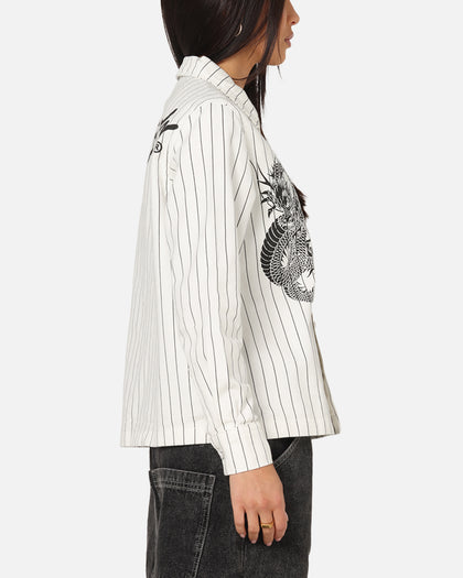 Ed Hardy Euro Button Up Shirt White Pinstripe