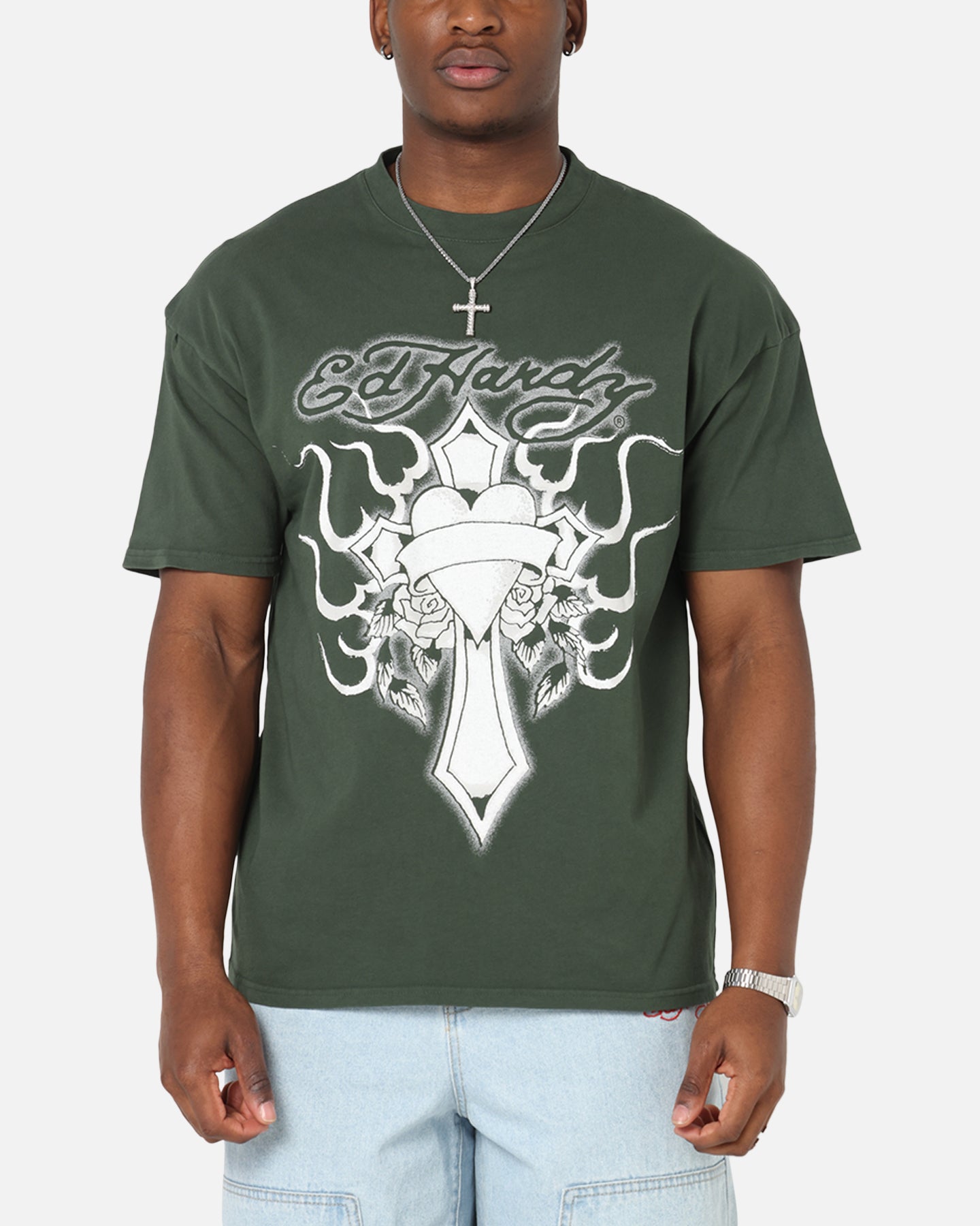 Ed Hardy Cross My Heart T-Shirt Pine Green | Culture Kings
