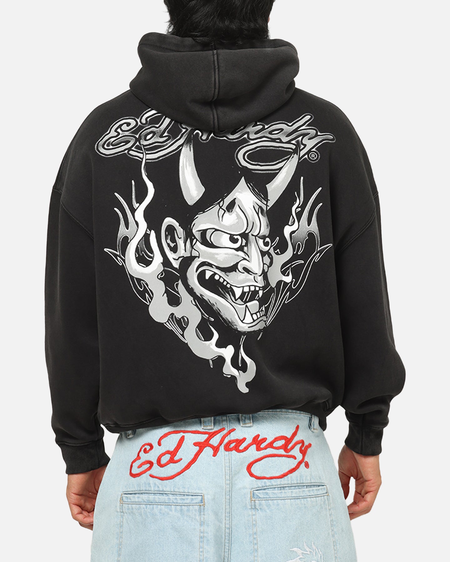 Ed Hardy Double Horns Hoodie Black Acidwash | Culture Kings
