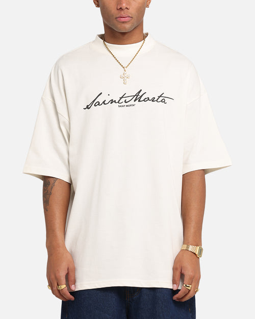 Saint Morta Scripture Mock Neck T-Shirt Off White