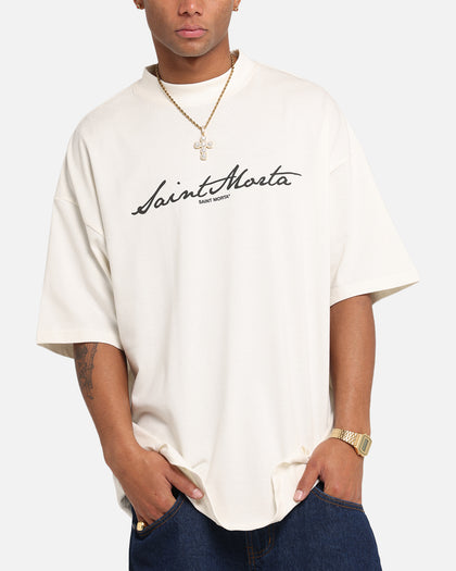 Saint Morta Scripture Mock Neck T-Shirt Off White