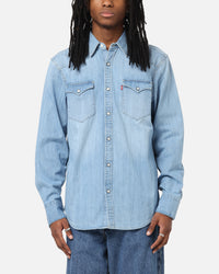 Levi Strauss And Co Barstow Western Standard Denim Button Up Shirt Blue