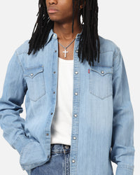 Levi Strauss And Co Barstow Western Standard Denim Button Up Shirt Blue