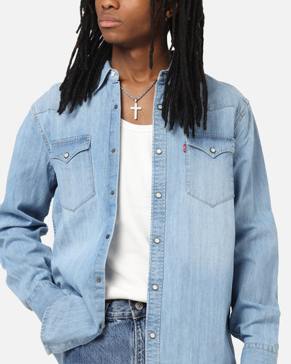 Levi Strauss And Co Barstow Western Standard Denim Button Up Shirt Blue