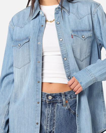 Levi Strauss And Co Barstow Western Standard Denim Button Up Shirt Blue