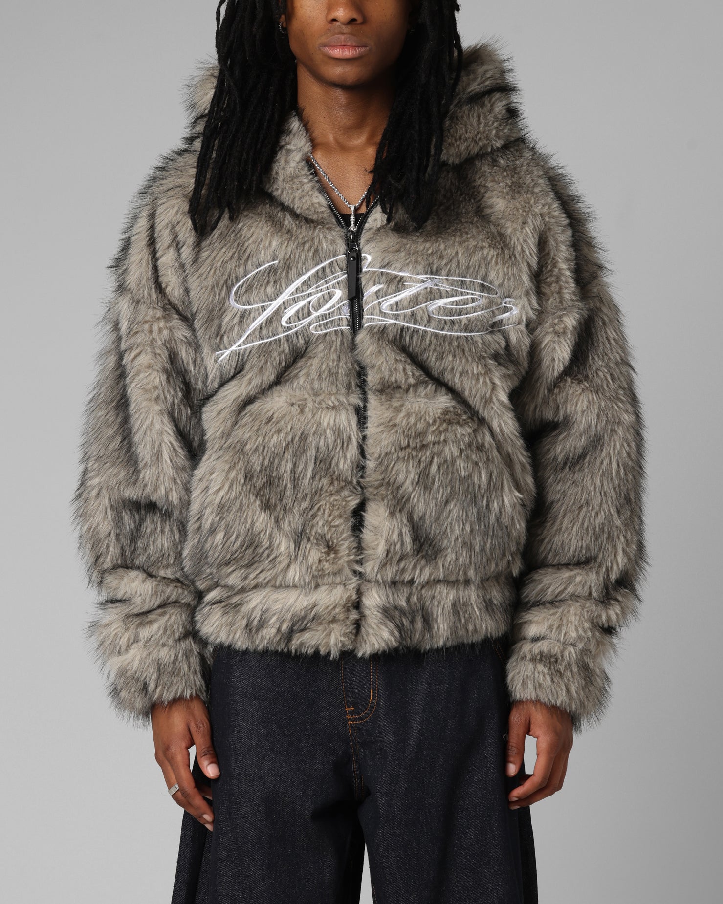 Loiter Faux Fur Hooded Jacket Off White | Culture Kings