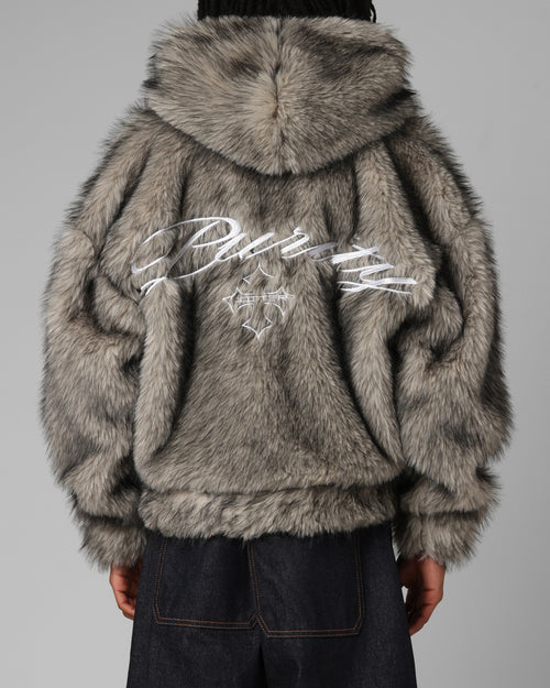 Loiter Faux Fur Hooded Jacket Off White