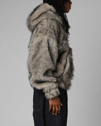 Loiter Faux Fur Hooded Jacket Off White