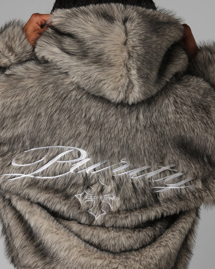 Loiter Faux Fur Hooded Jacket Off White