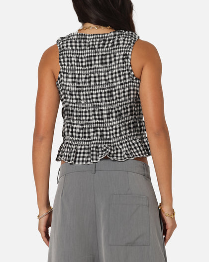 XXIII Women's Shirred Top Black Check