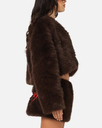 Ed Hardy Women's Faux Fur Jacket Brown