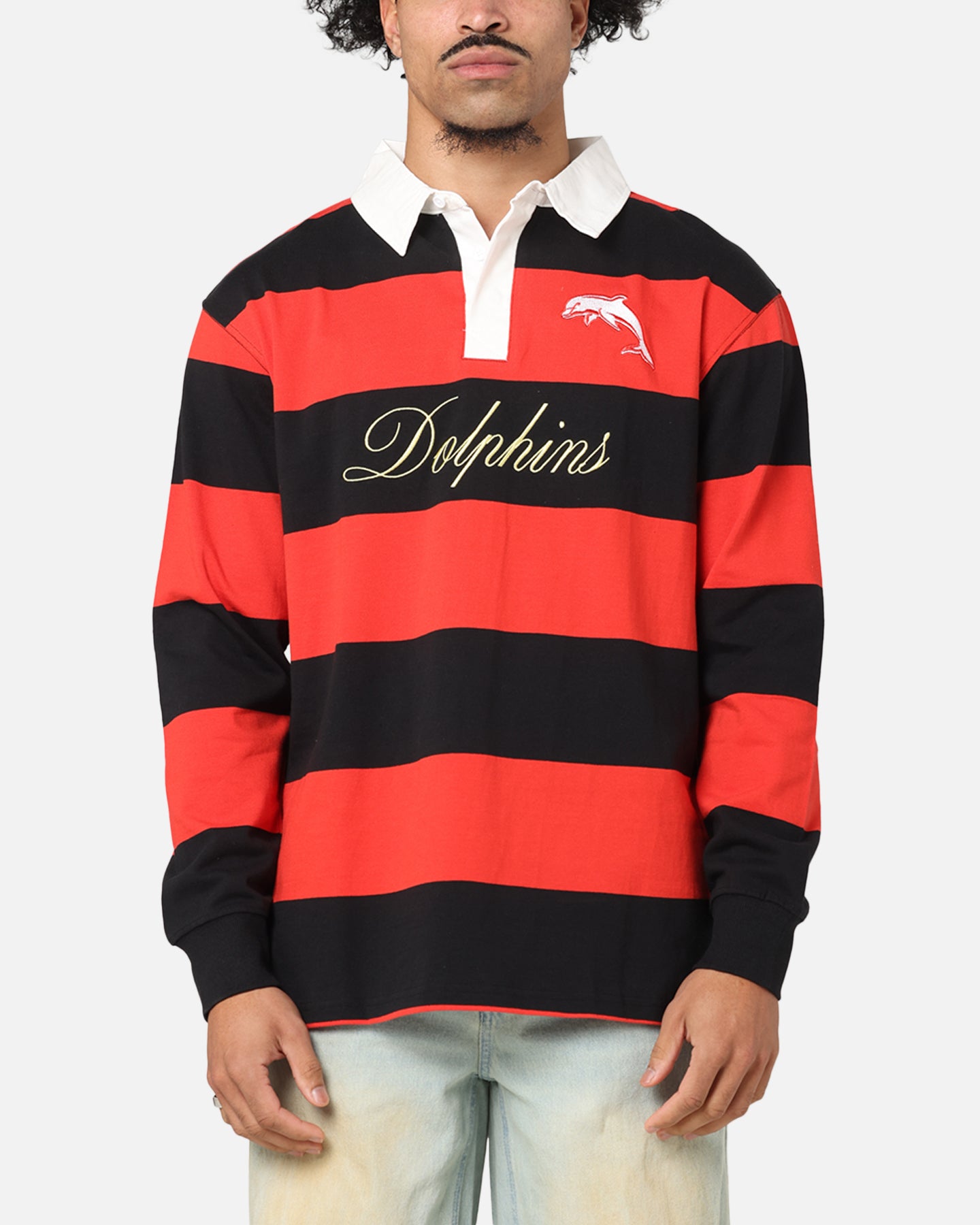 Bleacher Athletic Dolphins NRL Stripe Rugby Polo Shirt Official