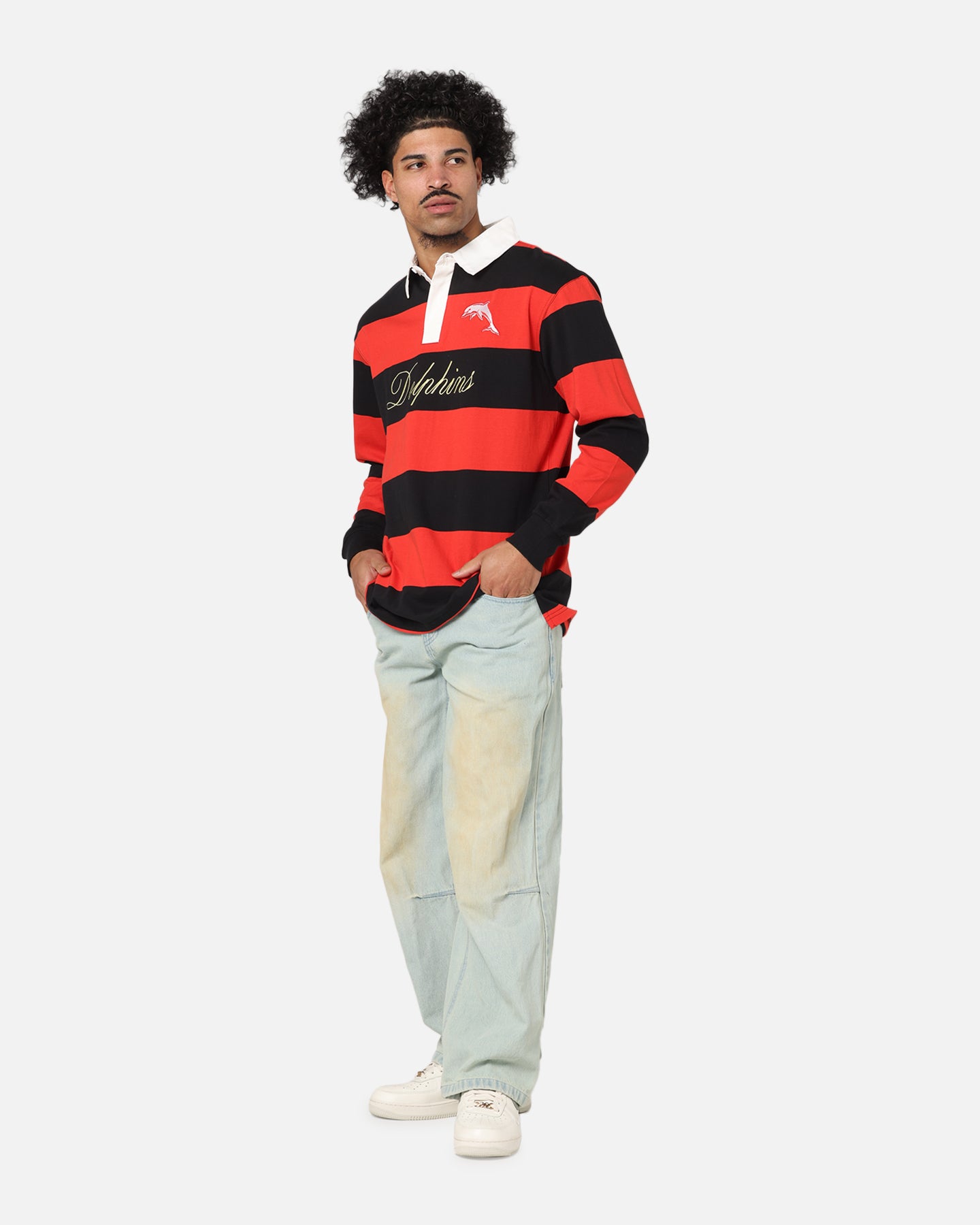 Bleacher Athletic Dolphins NRL Stripe Rugby Polo Shirt Official