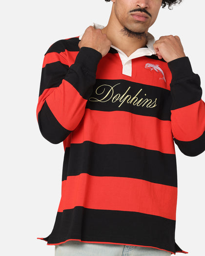 Bleacher Athletic Dolphins NRL Stripe Rugby Polo Shirt Official Team Colour