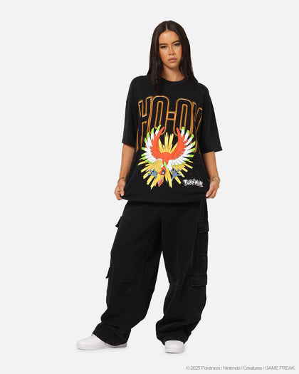 The Pokémon Collection By 73Studio Ho-Oh T-Shirt Black Acidwash