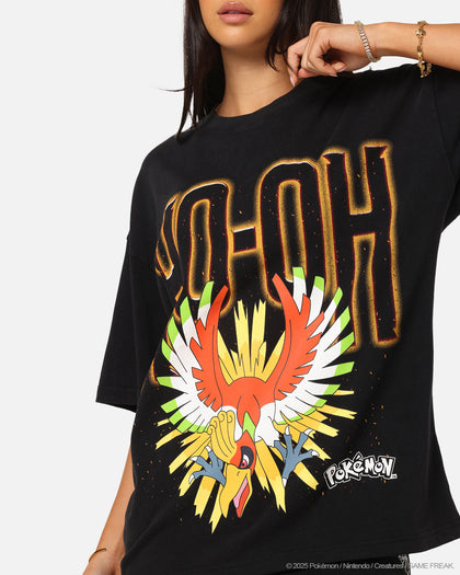 The Pokémon Collection By 73Studio Ho-Oh T-Shirt Black Acidwash