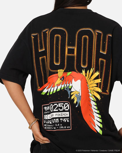 The Pokémon Collection By 73Studio Ho-Oh T-Shirt Black Acidwash