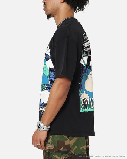 The Pokémon Collection By 73Studio Snorlax T-Shirt Black Acidwash