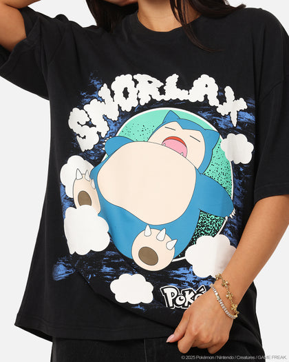 The Pokémon Collection By 73Studio Snorlax T-Shirt Black Acidwash