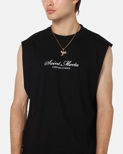 Saint Morta Studios Logo Oversized Muscle T-Shirt Black