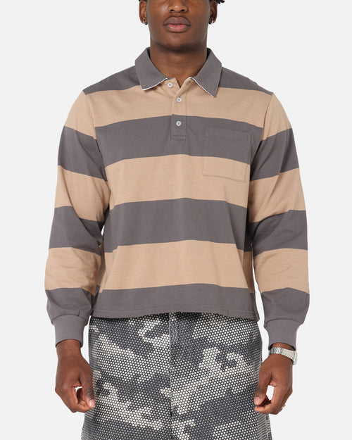 XXIII Rugby Long Sleeve Polo T-Shirt Charcoal/Tan