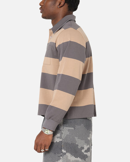 XXIII Rugby Long Sleeve Polo T-Shirt Charcoal/Tan