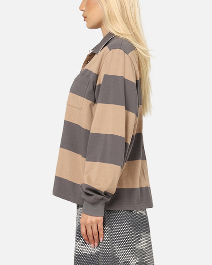 XXIII Rugby Long Sleeve Polo T-Shirt Charcoal/Tan