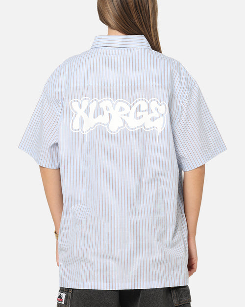 X-Large Drip Button Up Shirt Blue Stripe/White