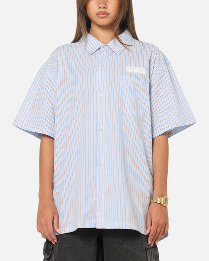 X-Large Drip Button Up Shirt Blue Stripe/White