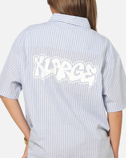 X-Large Drip Button Up Shirt Blue Stripe/White