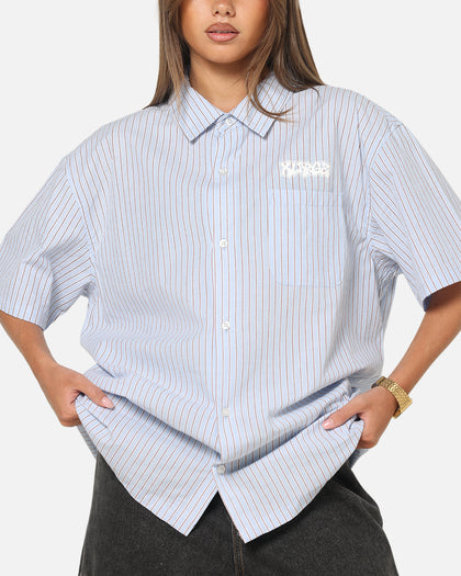 X-Large Drip Button Up Shirt Blue Stripe/White