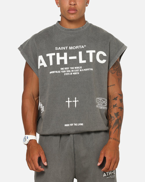Saint Morta Athletc Cut Off Sweat T-Shirt Washed Charcoal