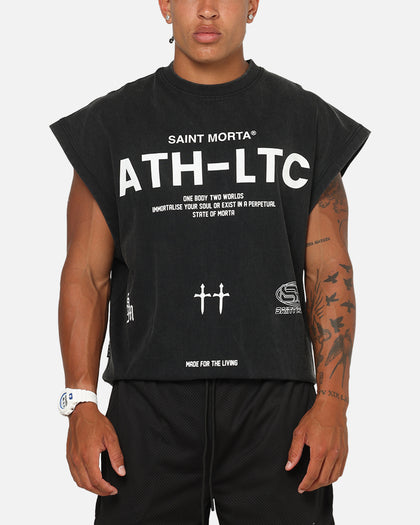 Saint Morta Athletc Cut Off Sweat T-Shirt Washed Black