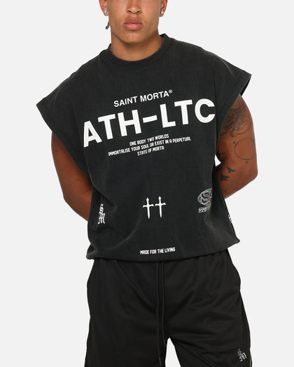 Saint Morta Athletc Cut Off Sweat T-Shirt Washed Black