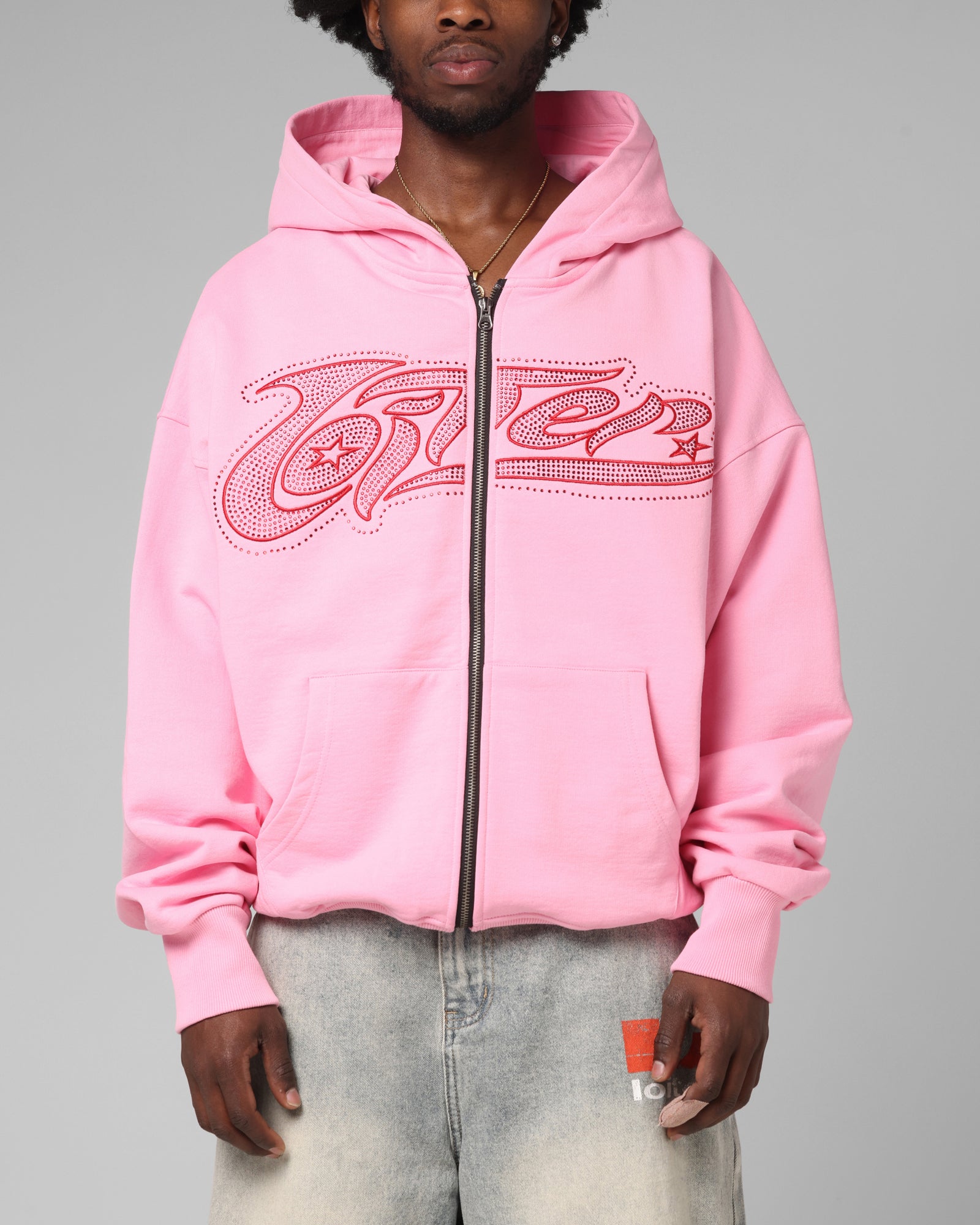 Loiter Silicone Rhinestone Zip Hoodie Pink | Culture Kings