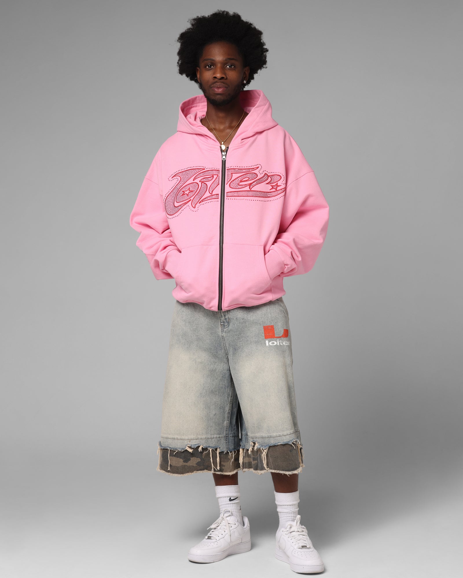 Loiter Silicone Rhinestone Zip Hoodie Pink | Culture Kings
