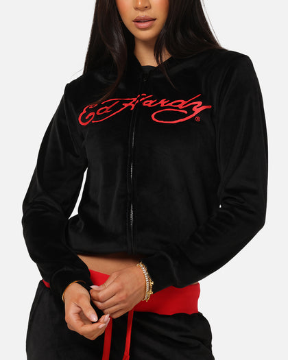 Ed Hardy Women's Cropped Hoodie Black/Red