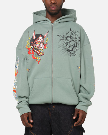 Ed Hardy Floral Zip Hoodie Sage