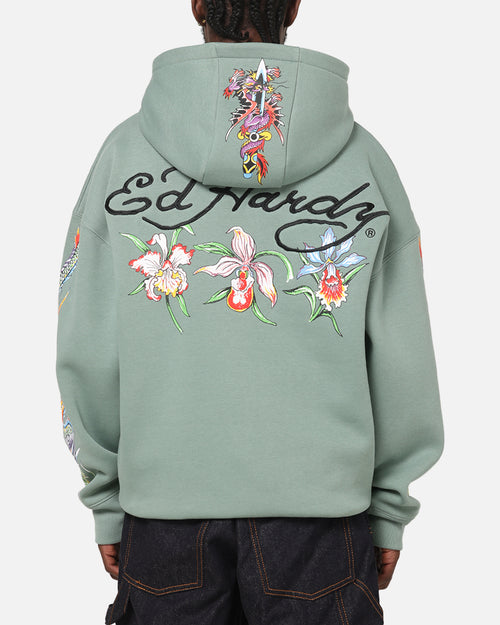 Ed Hardy Floral Zip Hoodie Sage