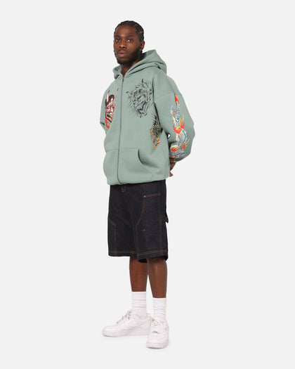 Ed Hardy Floral Zip Hoodie Sage