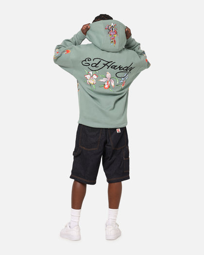 Ed Hardy Floral Zip Hoodie Sage