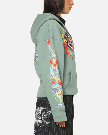 Ed Hardy Floral Zip Hoodie Sage