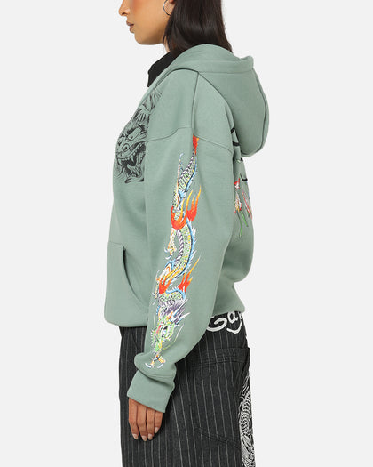 Ed Hardy Floral Zip Hoodie Sage