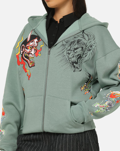 Ed Hardy Floral Zip Hoodie Sage