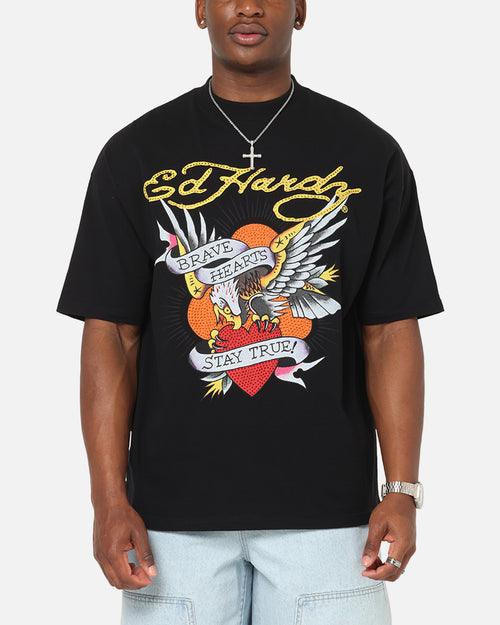 Ed Hardy Stay True Rhinestone T-Shirt Black