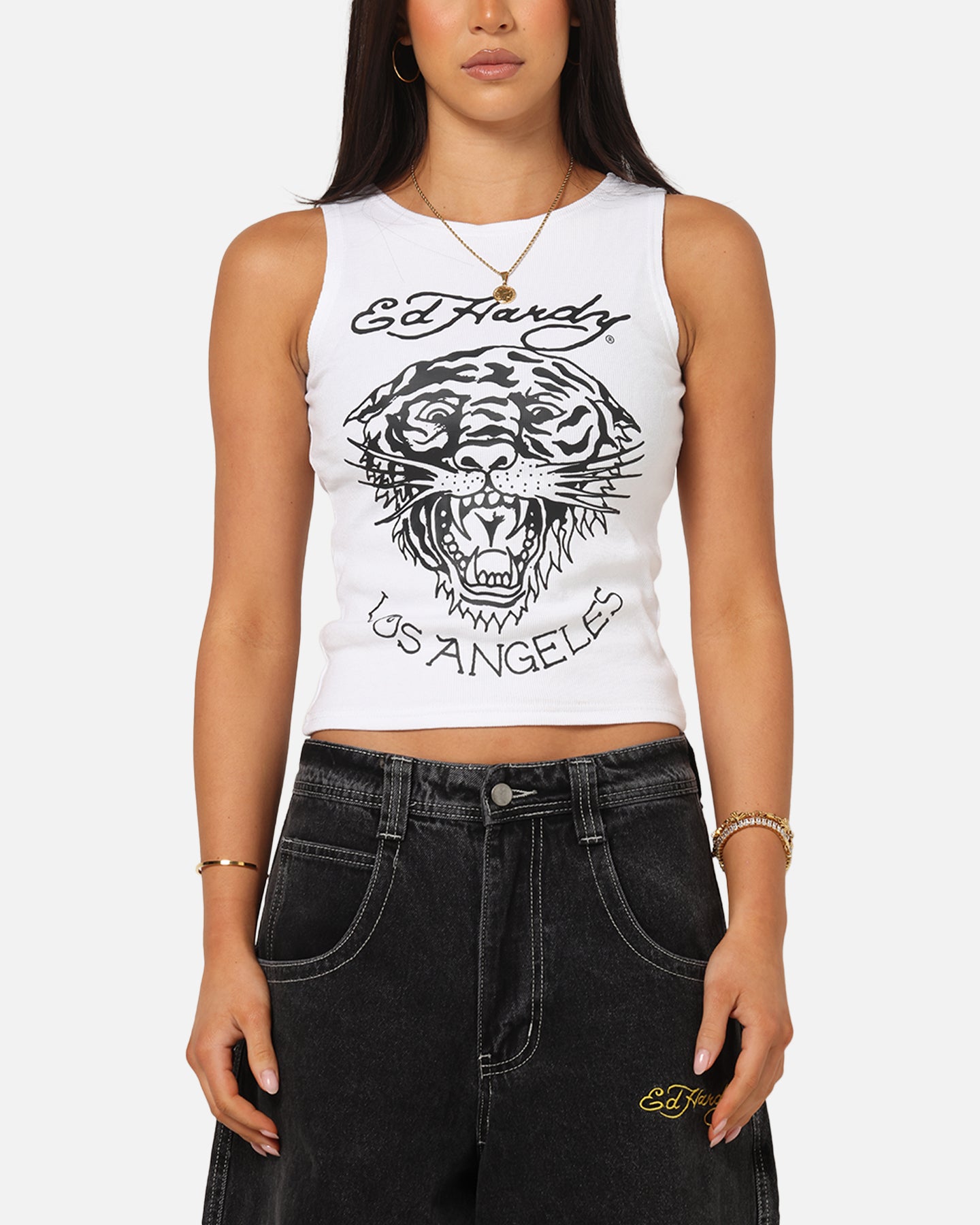 Ed Hardy Women's Tiger Ribbed Tank White | Culture Kings