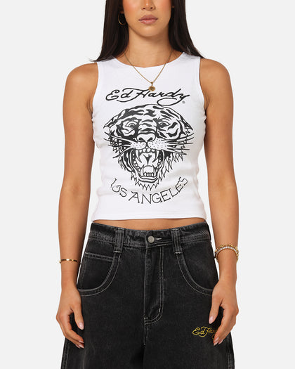 Ed Hardy Women's Tiger Ribbed Tank White