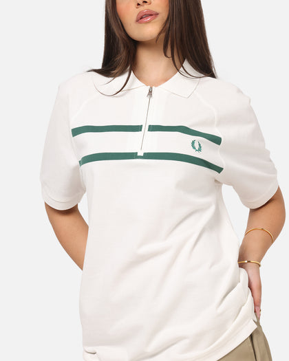 Fred Perry Crepe Pique Zip Neck Polo Shirt Snow White