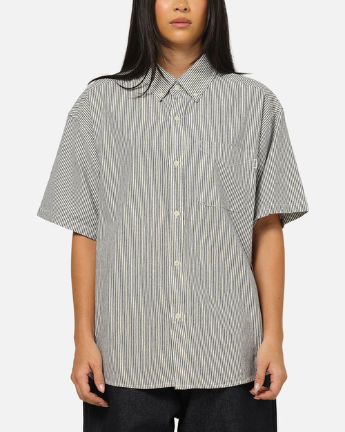 S Double Bay Stripe Classic Button Up Shirt Black/White Stripe